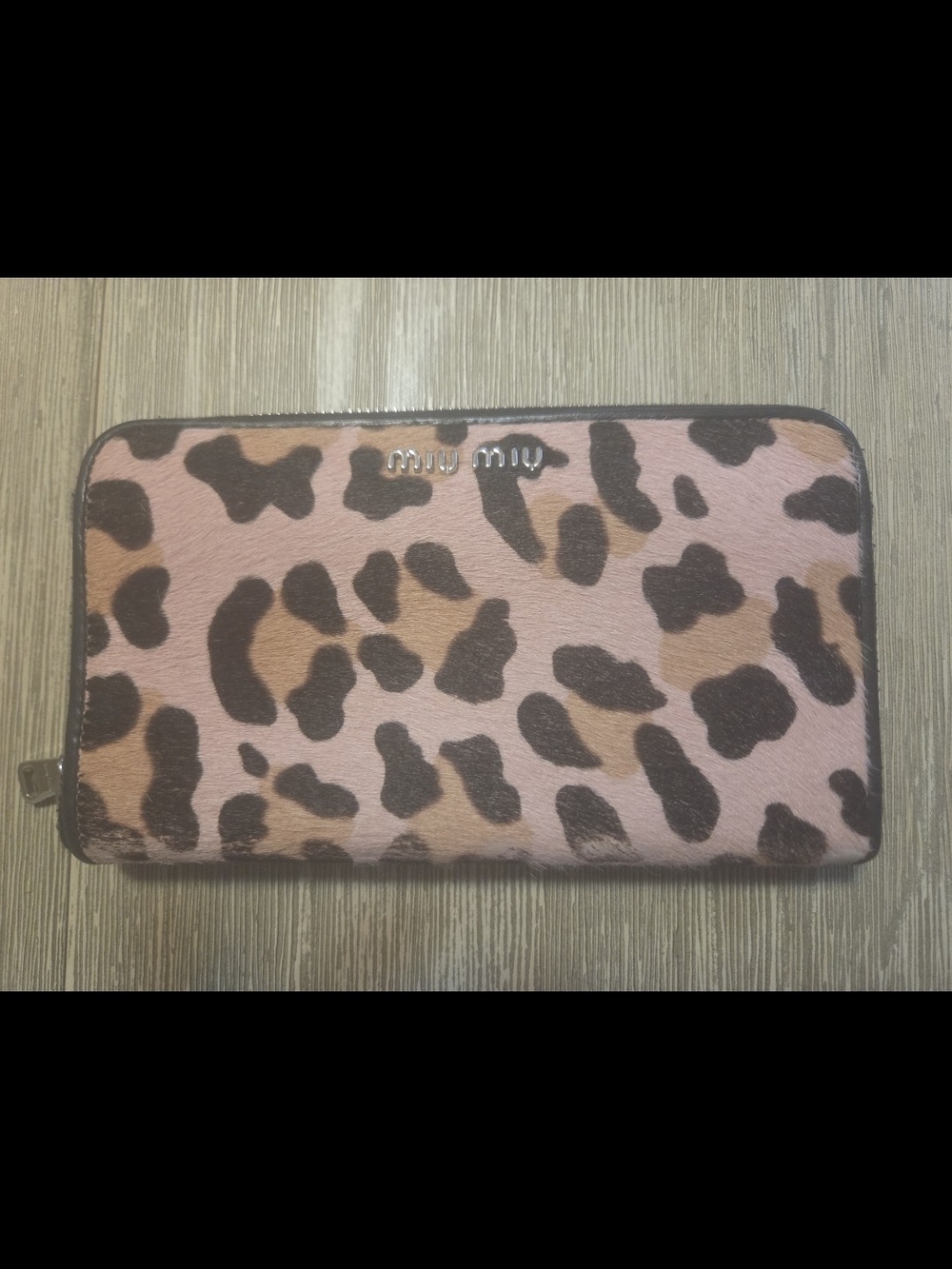 Miu Miu Rare Pink Pony Hair Leopard Zip Wallet In Excellent Condition